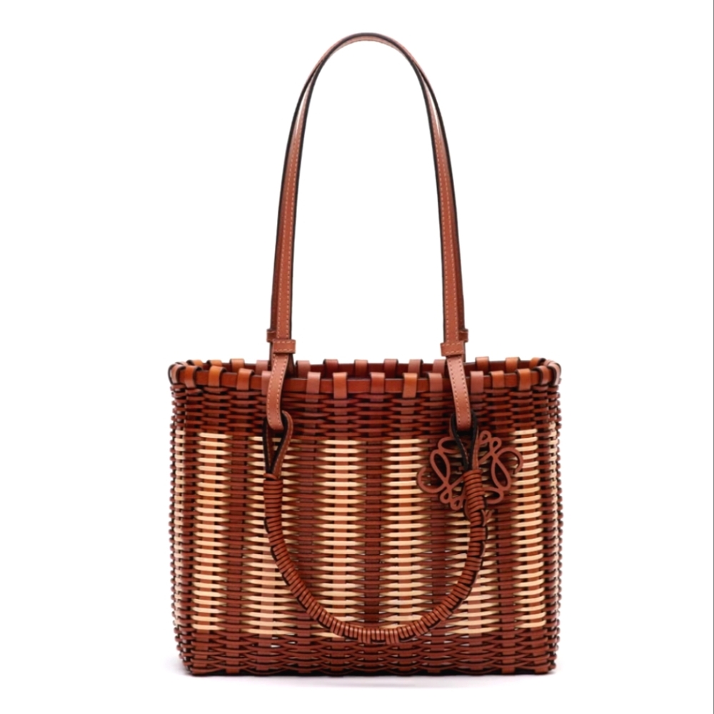 $2,200✨LOEWE 🌺 SS21 Woven Top Double Handle Raffia Basket Tote Bag